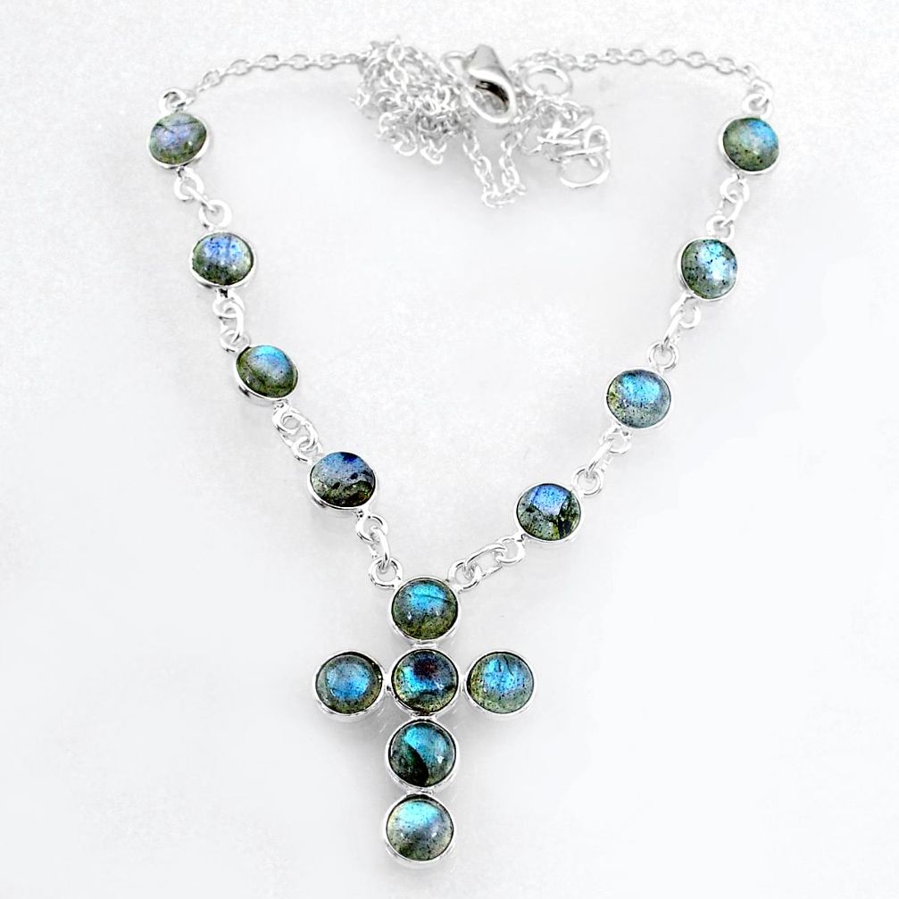 19.86cts natural blue labradorite 925 sterling silver cross necklace r71996