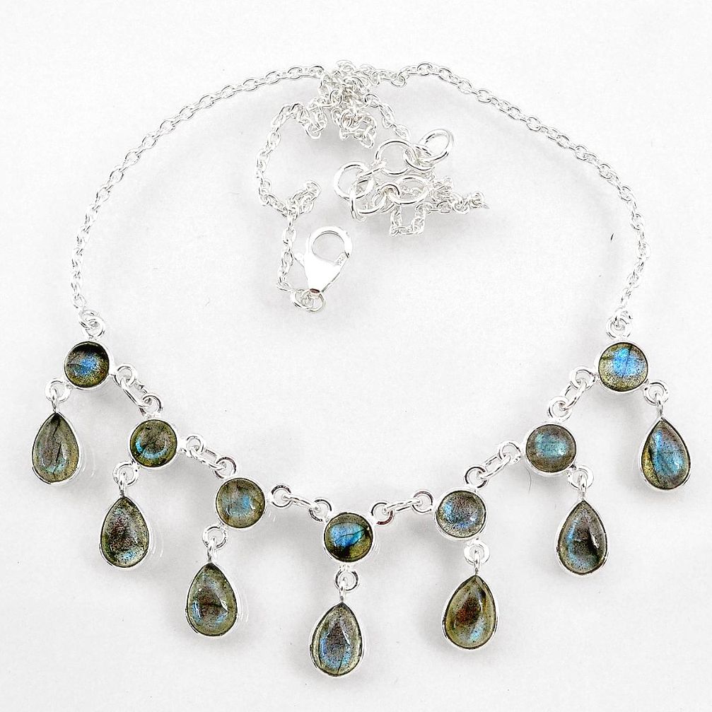 23.36cts natural blue labradorite 925 sterling silver necklace jewelry r60775