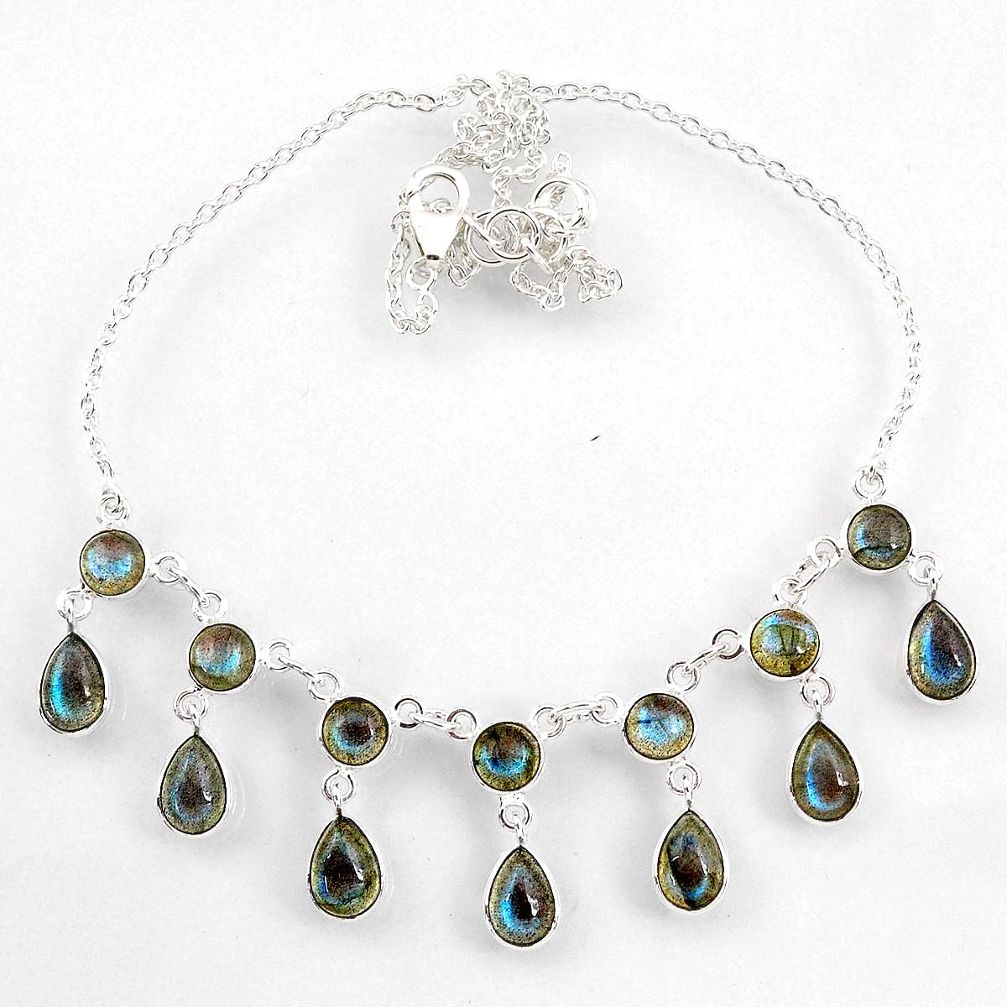 23.36cts natural blue labradorite 925 sterling silver necklace jewelry r60776