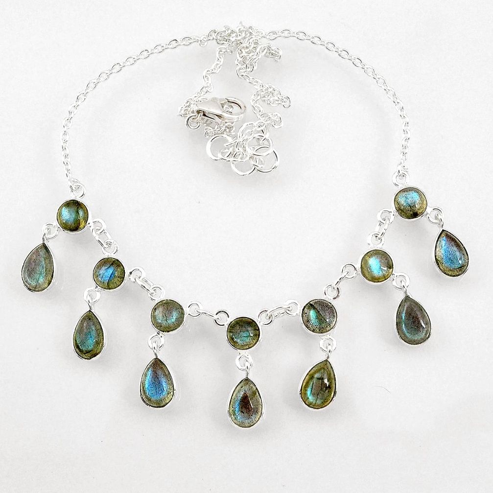 23.36cts natural blue labradorite 925 sterling silver necklace jewelry r60779