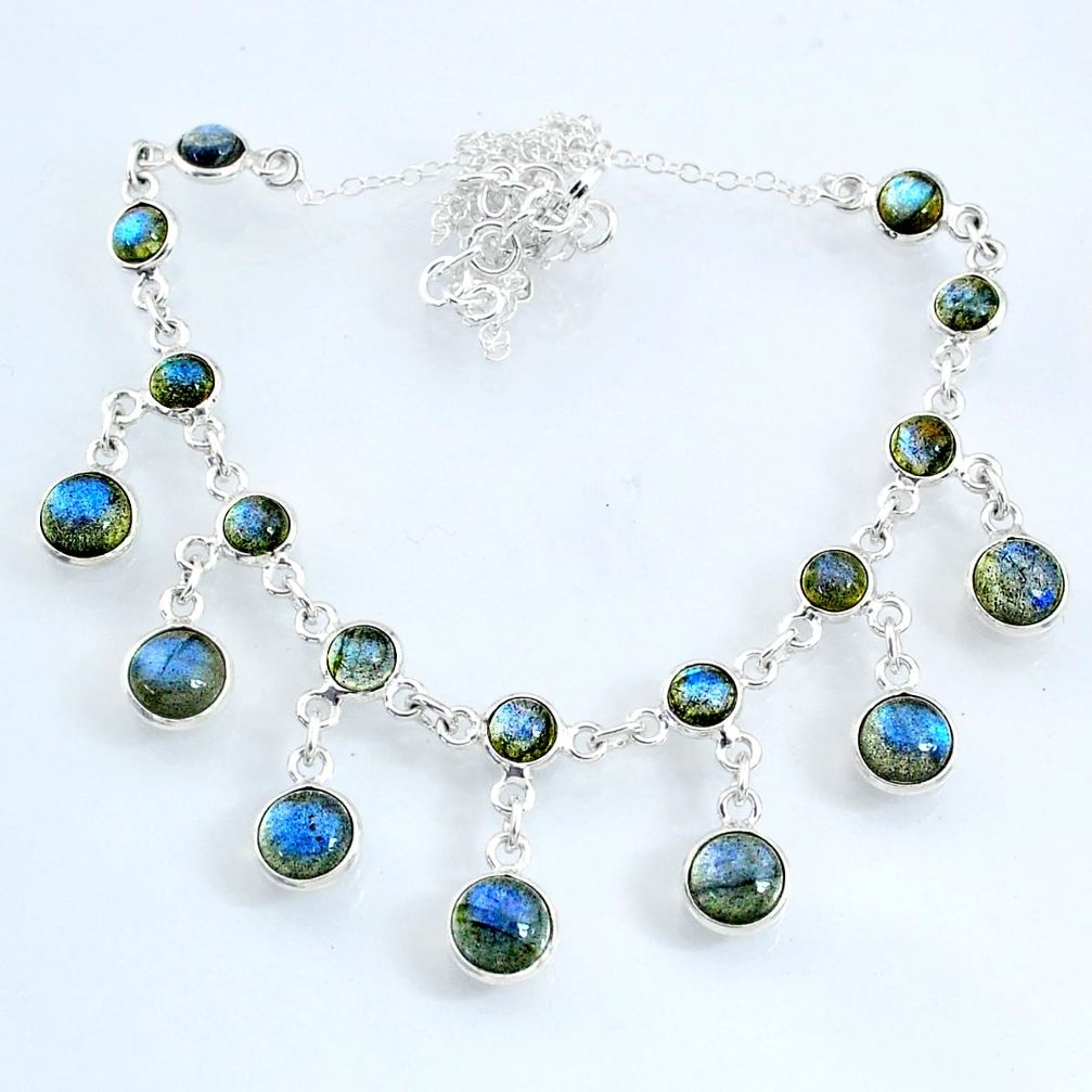 25.70cts natural blue labradorite 925 sterling silver necklace jewelry r69363