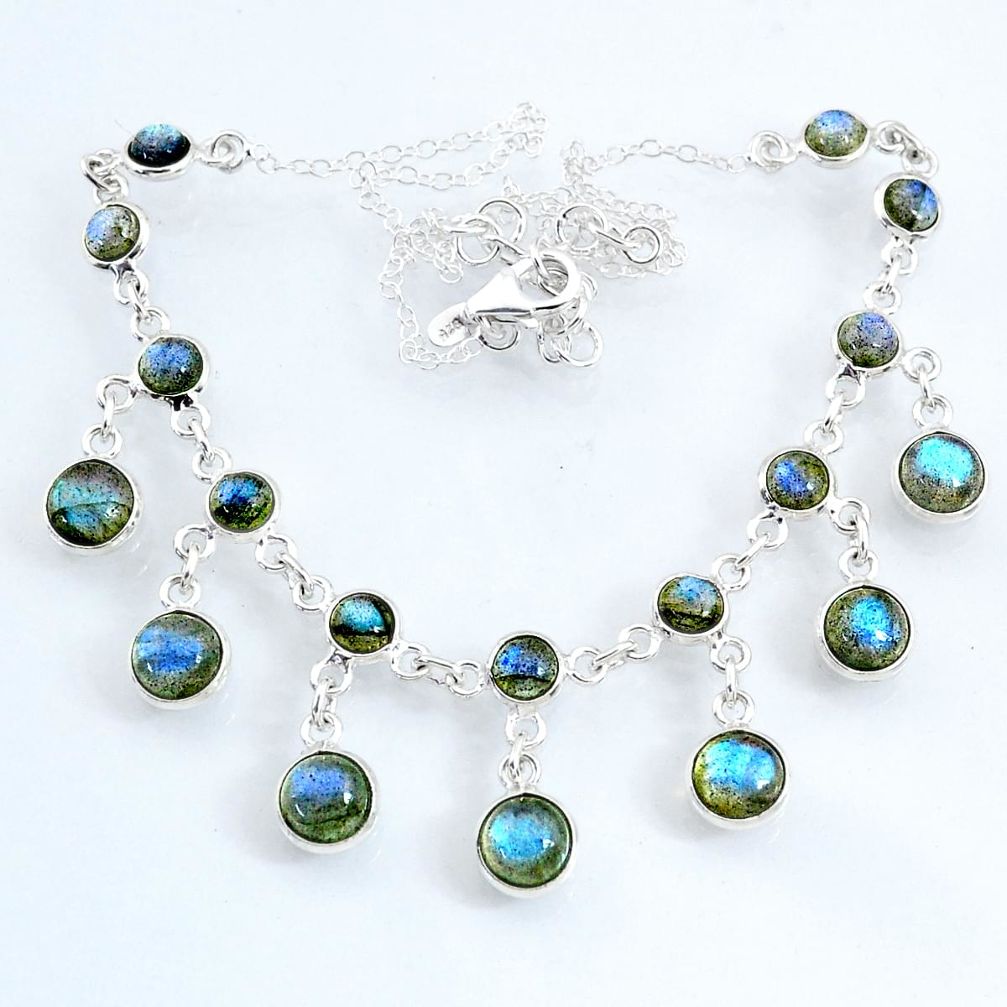 25.63cts natural blue labradorite 925 sterling silver necklace jewelry r69369