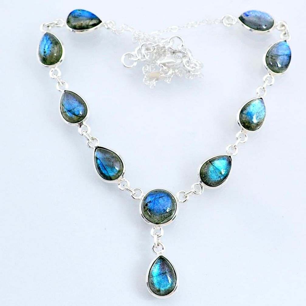 24.45cts natural blue labradorite 925 sterling silver necklace jewelry r69381