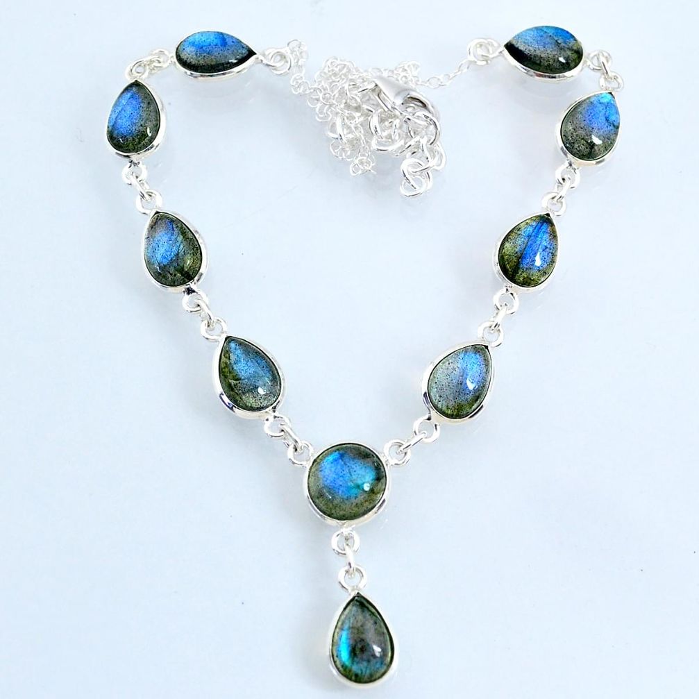 24.10cts natural blue labradorite 925 sterling silver necklace jewelry r69385