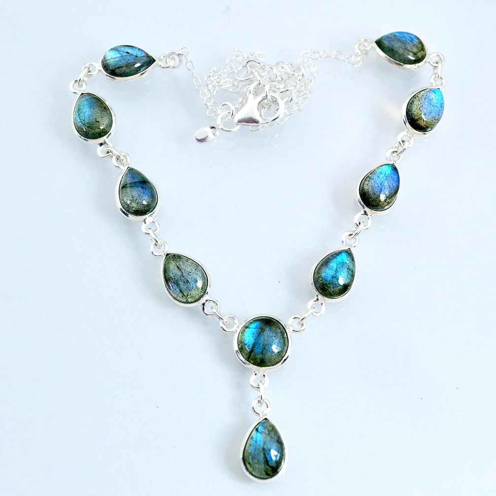 24.45cts natural blue labradorite 925 sterling silver necklace jewelry r69386