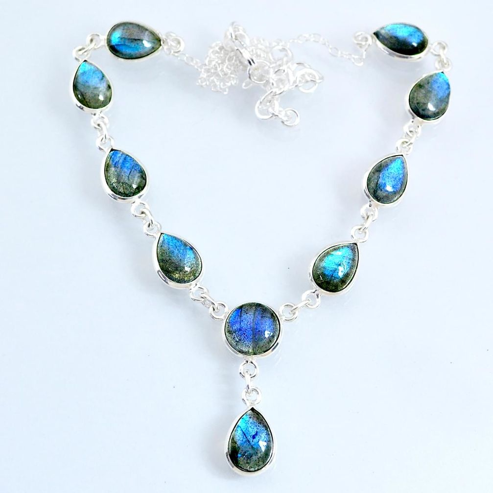 24.45cts natural blue labradorite 925 sterling silver necklace jewelry r69390