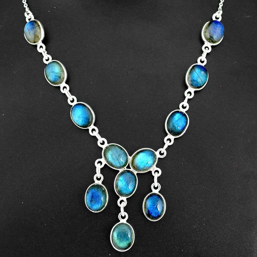 32.73cts natural blue labradorite 925 sterling silver necklace jewelry r94116