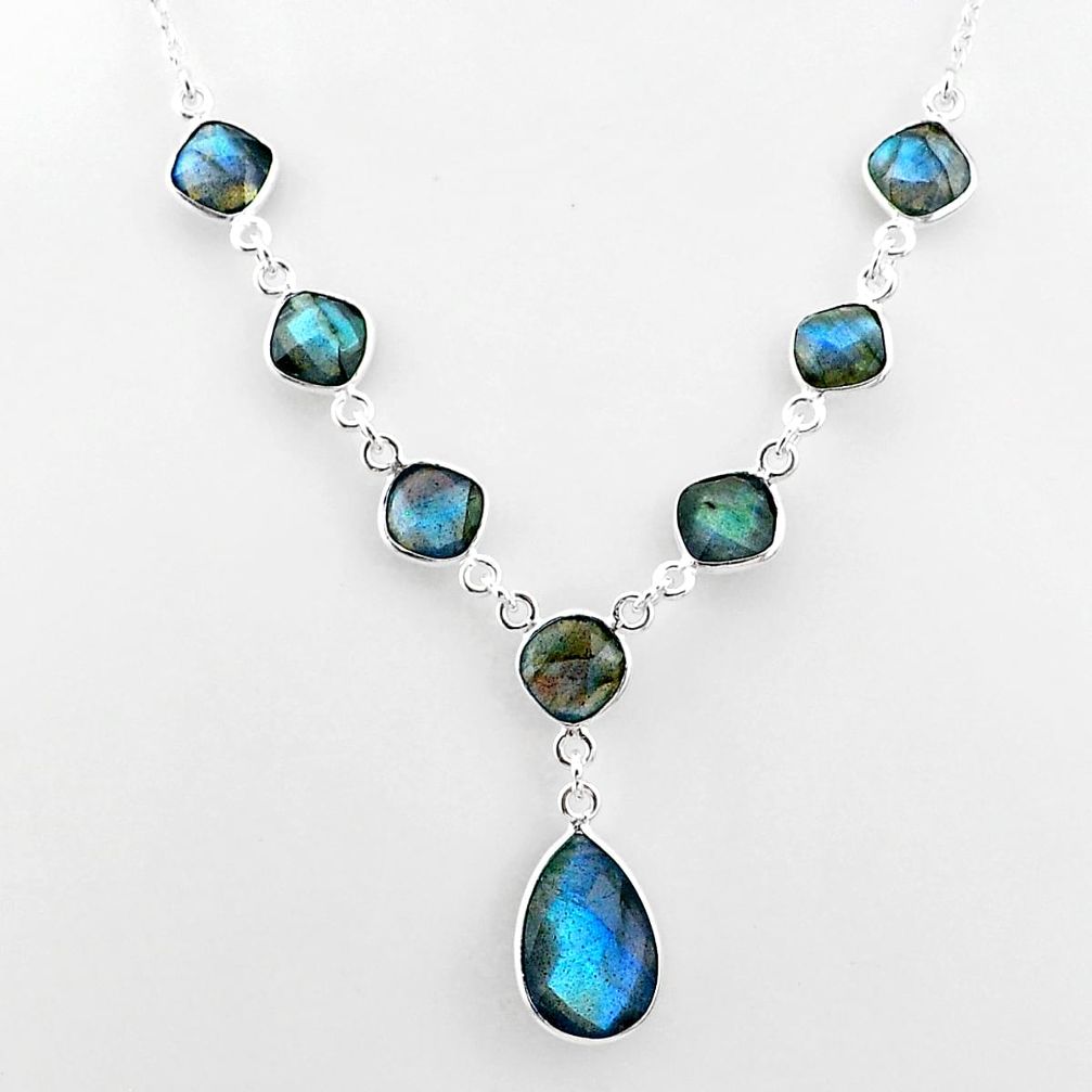 25.07cts natural blue labradorite 925 sterling silver necklace jewelry t16101