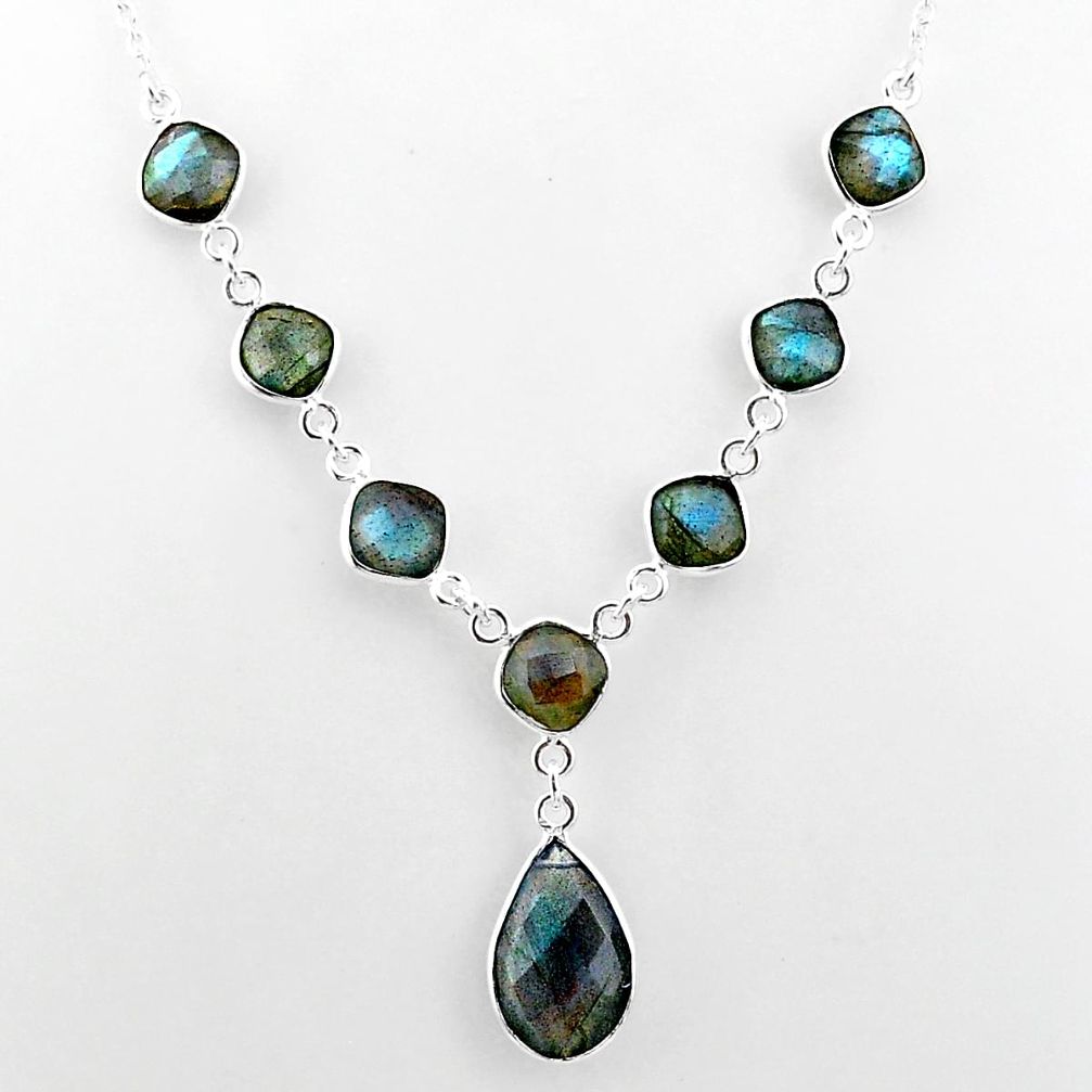 25.07cts natural blue labradorite 925 sterling silver necklace jewelry t16102