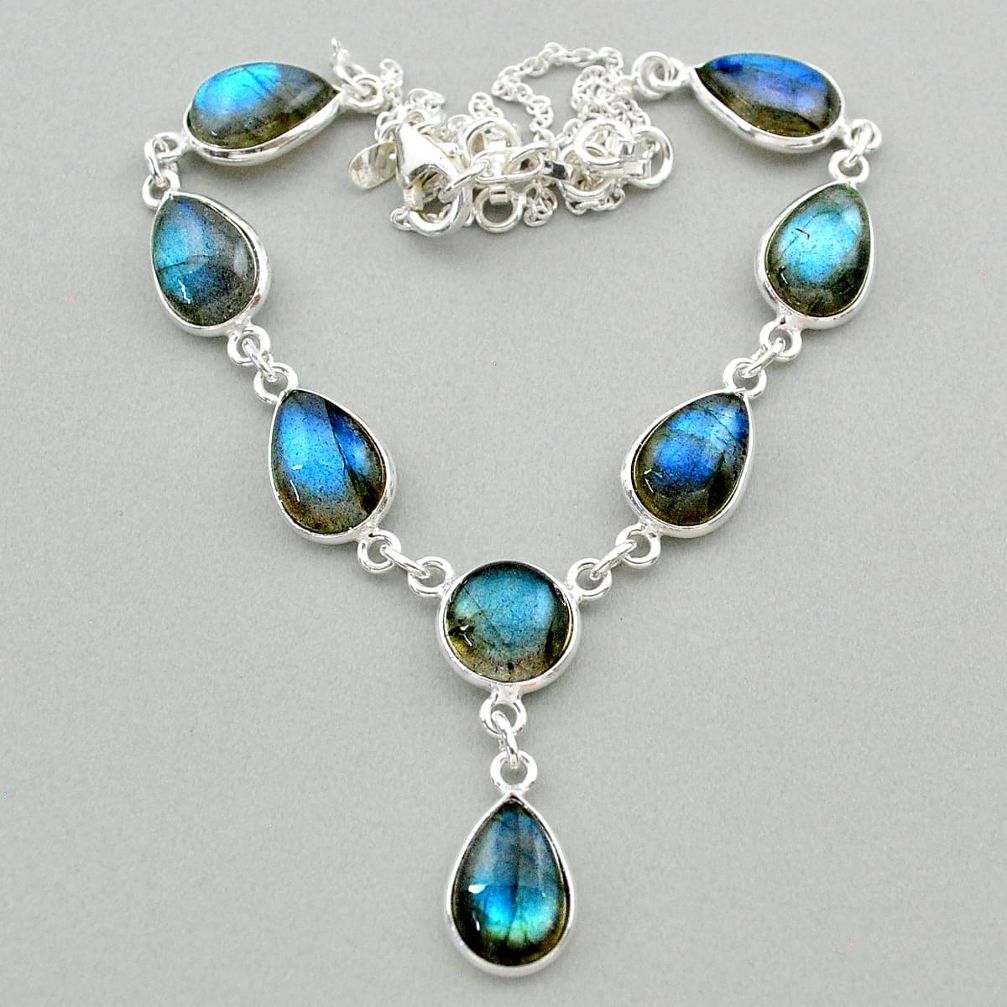 32.56cts natural blue labradorite 925 sterling silver necklace jewelry t26324