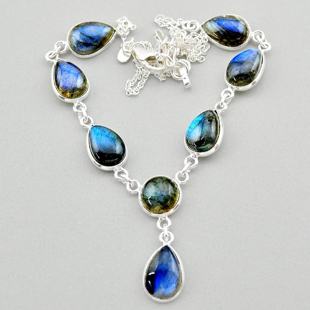 32.14cts natural blue labradorite 925 sterling silver necklace jewelry t26341