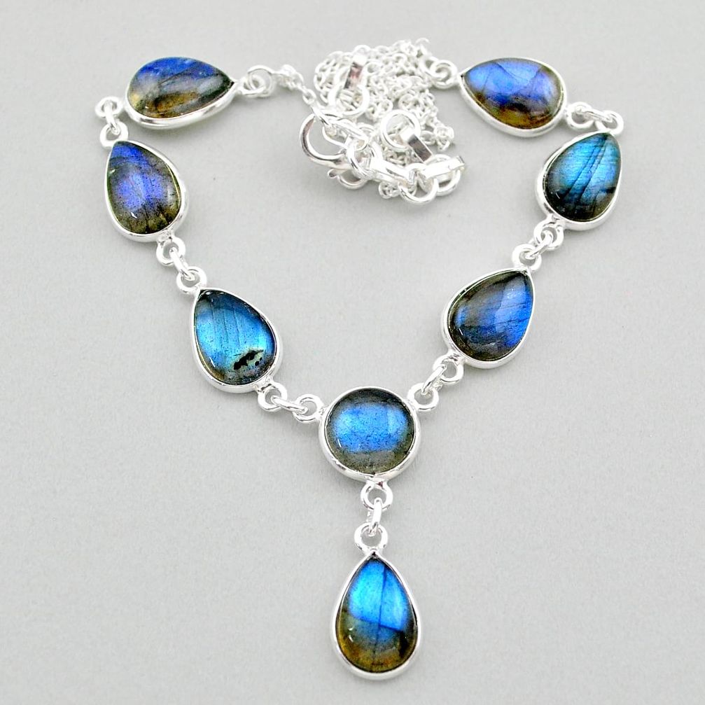 31.53cts natural blue labradorite 925 sterling silver necklace jewelry t26345