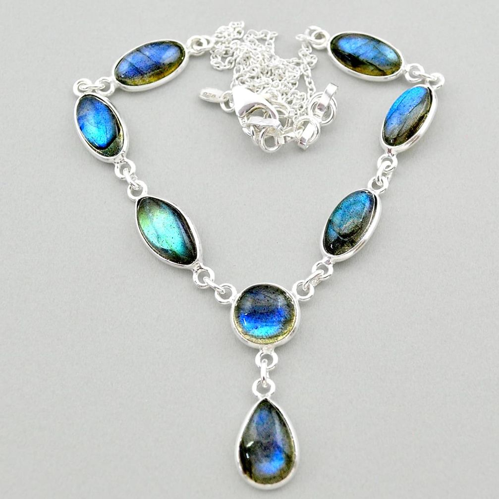 28.13cts natural blue labradorite 925 sterling silver necklace jewelry t26349