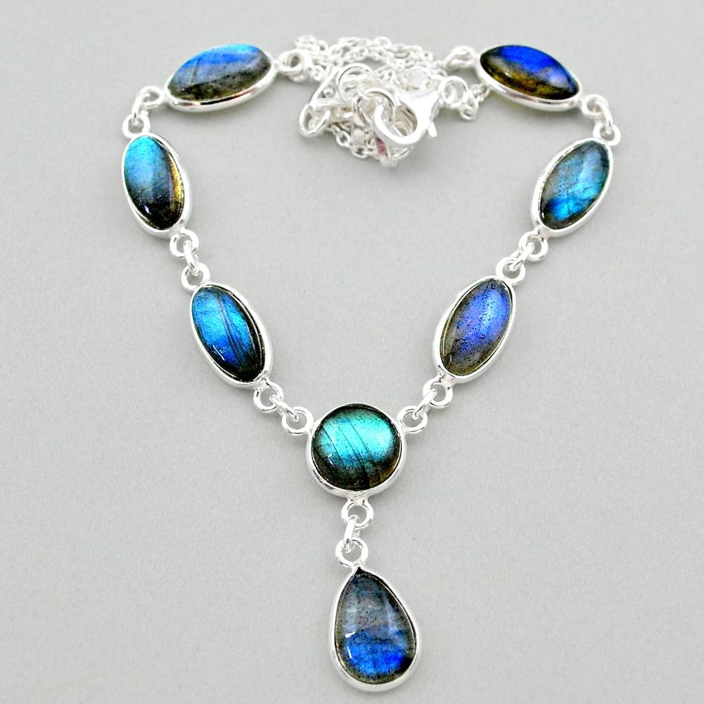 28.73cts natural blue labradorite 925 sterling silver necklace jewelry t26351