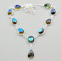 33.10cts natural blue labradorite 925 sterling silver necklace jewelry t26354