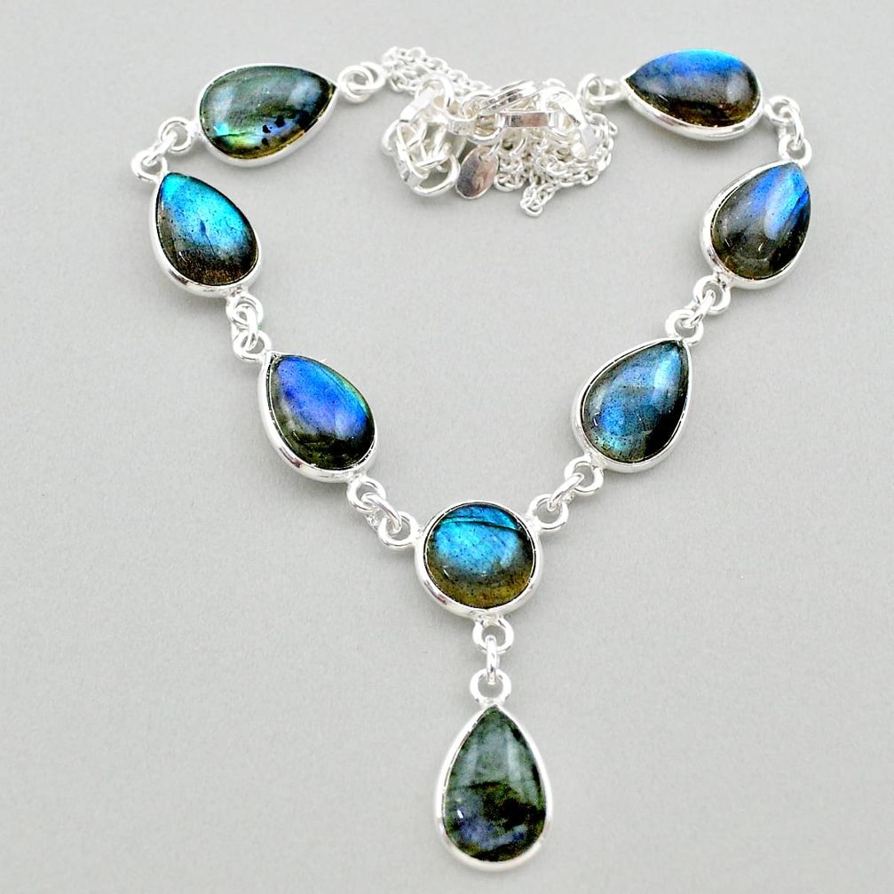 31.53cts natural blue labradorite 925 sterling silver necklace jewelry t26355