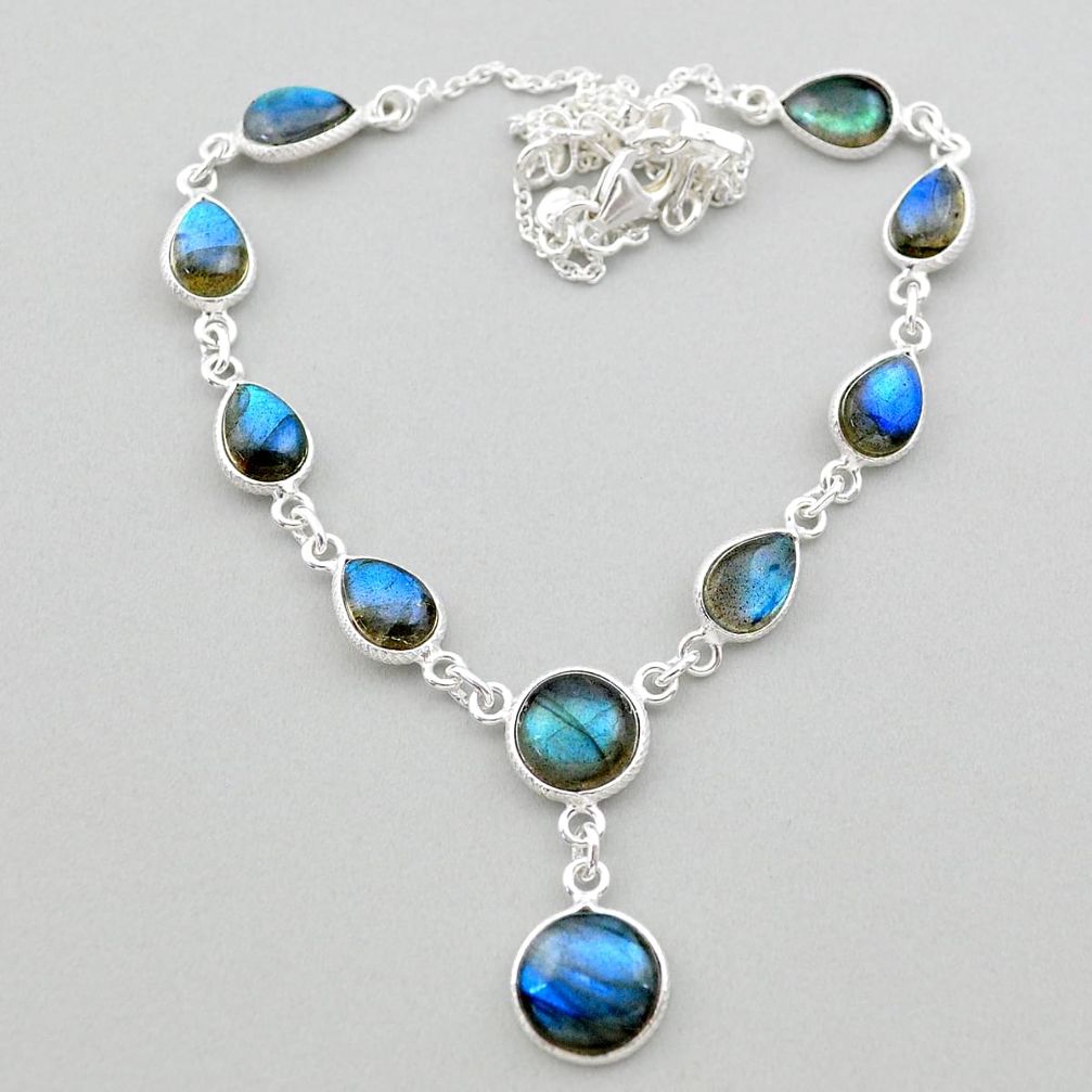 26.20cts natural blue labradorite 925 sterling silver necklace jewelry t26358