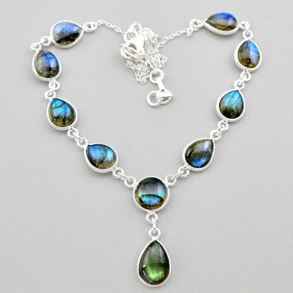 31.94cts natural blue labradorite 925 sterling silver necklace jewelry t26360