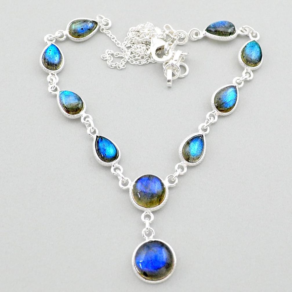26.62cts natural blue labradorite 925 sterling silver necklace jewelry t26363