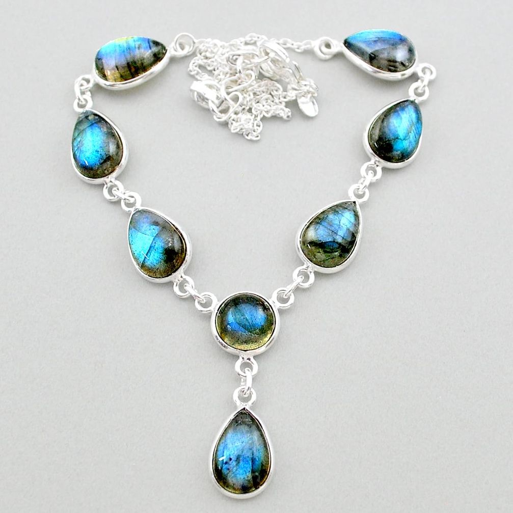 31.37cts natural blue labradorite 925 sterling silver necklace jewelry t26365
