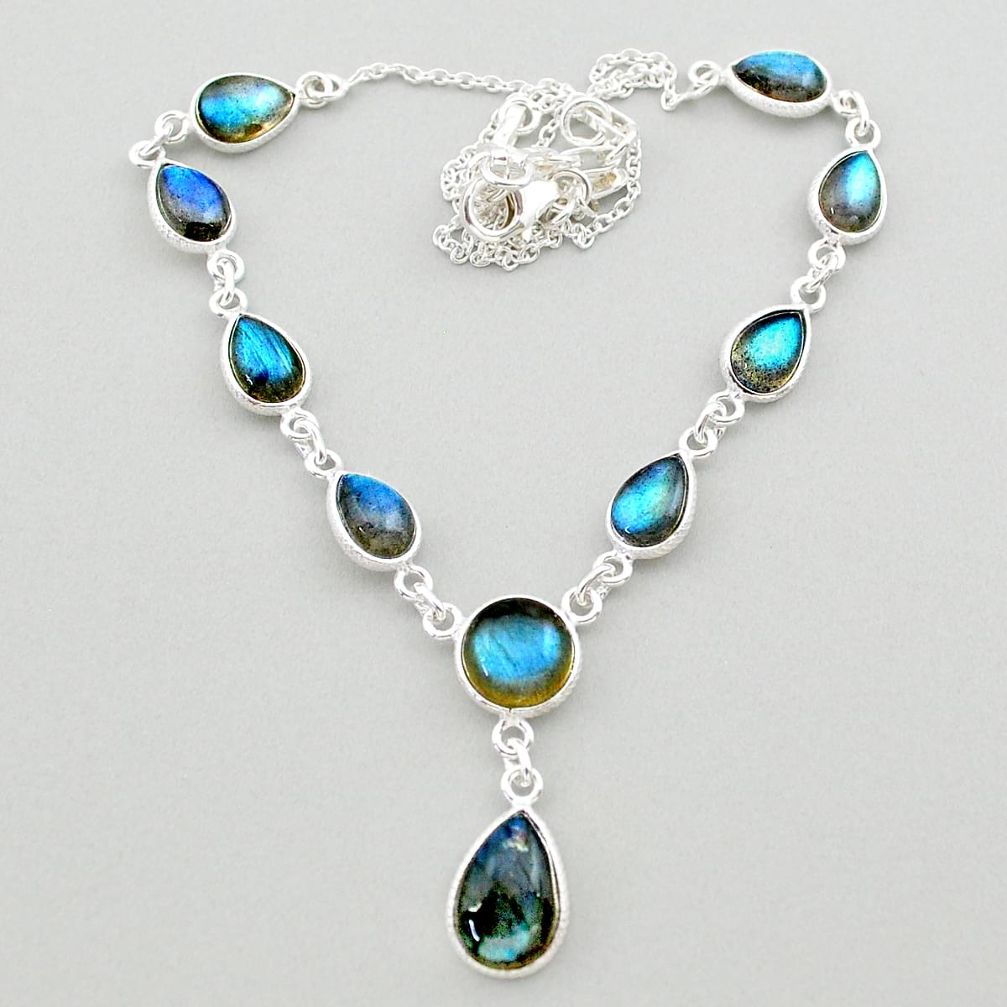 26.58cts natural blue labradorite 925 sterling silver necklace jewelry t26366