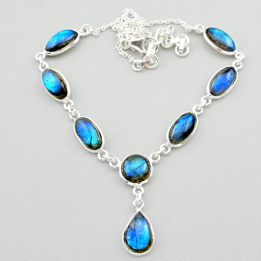 26.08cts natural blue labradorite 925 sterling silver necklace jewelry t26369