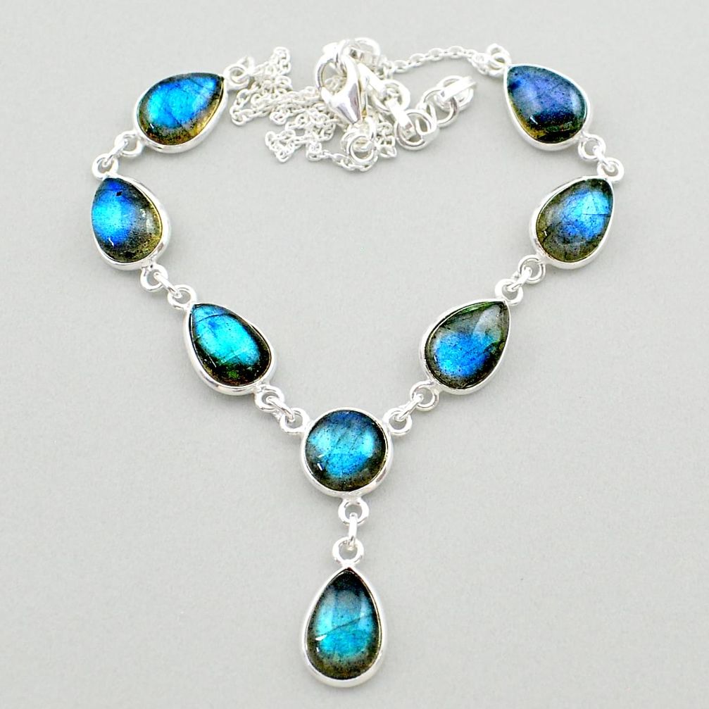 30.86cts natural blue labradorite 925 sterling silver necklace jewelry t26371