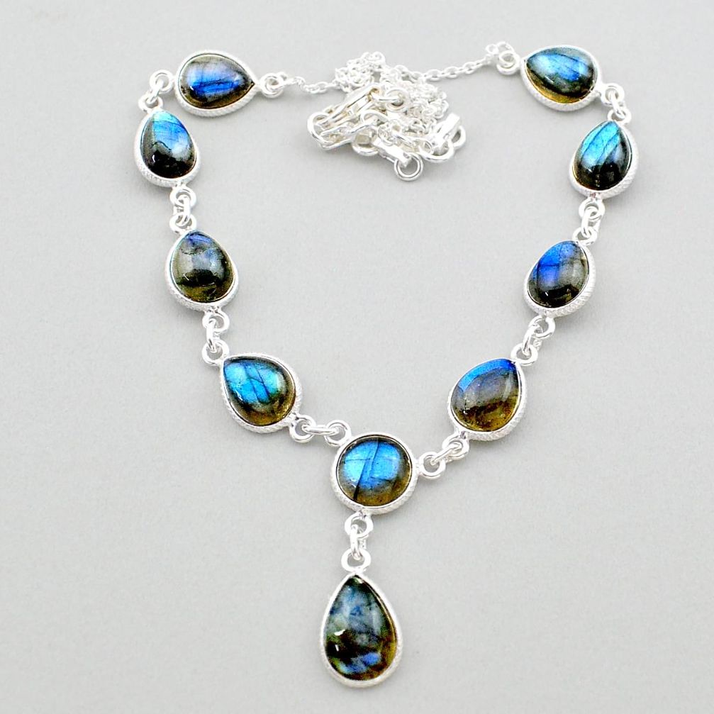 33.10cts natural blue labradorite 925 sterling silver necklace jewelry t26374