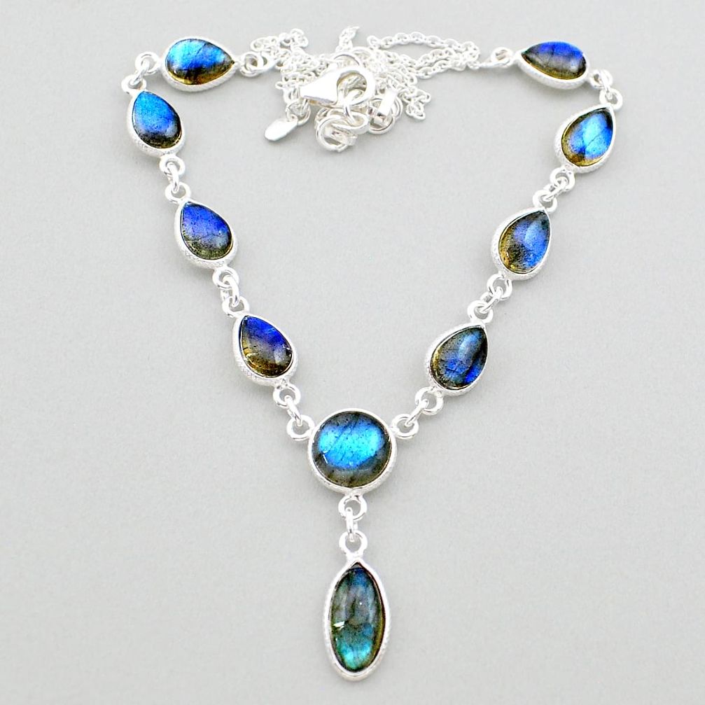 25.65cts natural blue labradorite 925 sterling silver necklace jewelry t26377