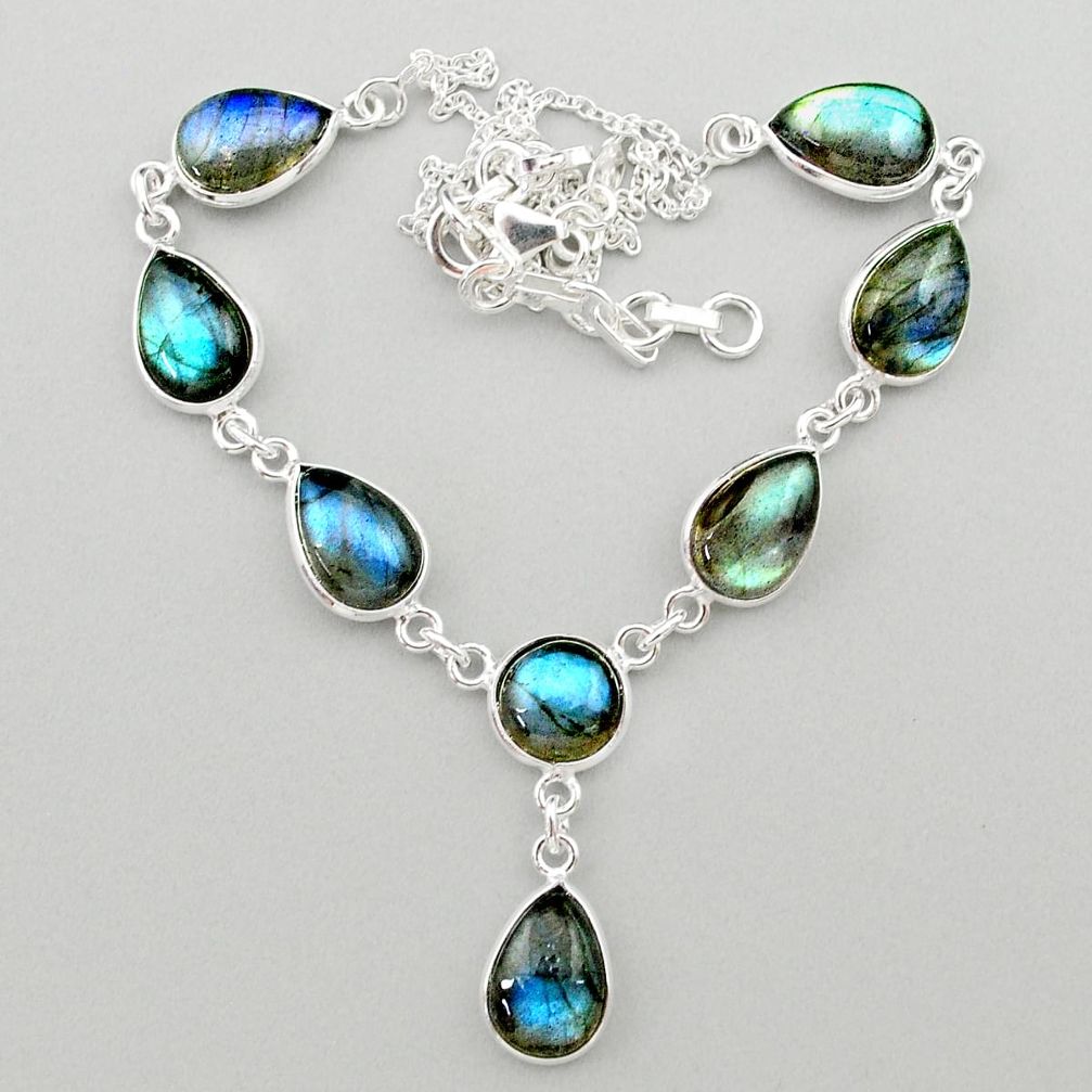 31.53cts natural blue labradorite 925 sterling silver necklace jewelry t26381