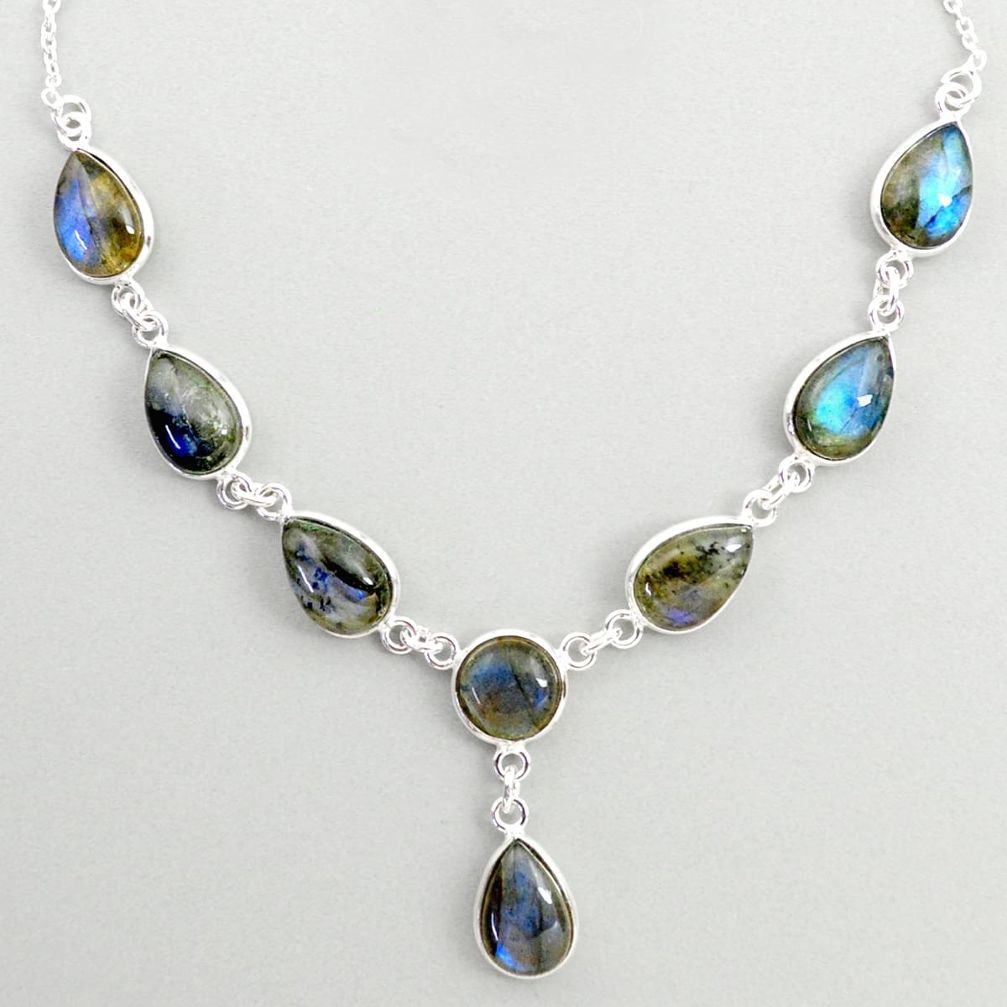 32.70cts natural blue labradorite 925 sterling silver necklace jewelry t76697