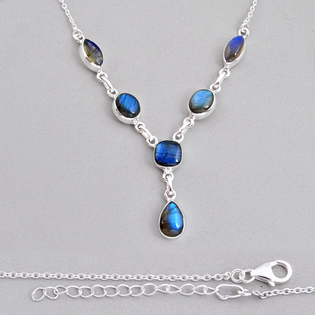 24.44cts natural blue labradorite 925 sterling silver necklace jewelry y28770