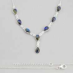 16.15cts natural blue labradorite 925 sterling silver necklace jewelry y76968