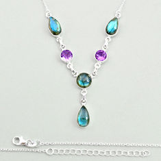 28.67cts natural blue labradorite amethyst 925 sterling silver necklace u25116