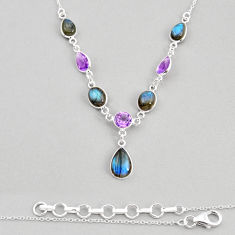 18.79cts natural blue labradorite amethyst 925 sterling silver necklace y57548
