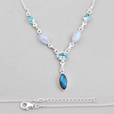 16.77cts natural blue labradorite moonstone 925 sterling silver necklace y28274