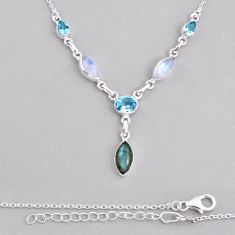 15.36cts natural blue labradorite moonstone topaz 925 silver necklace y28767