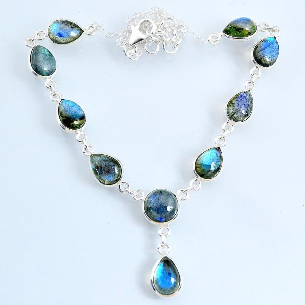 24.45cts natural blue labradorite pear 925 sterling silver necklace r69384