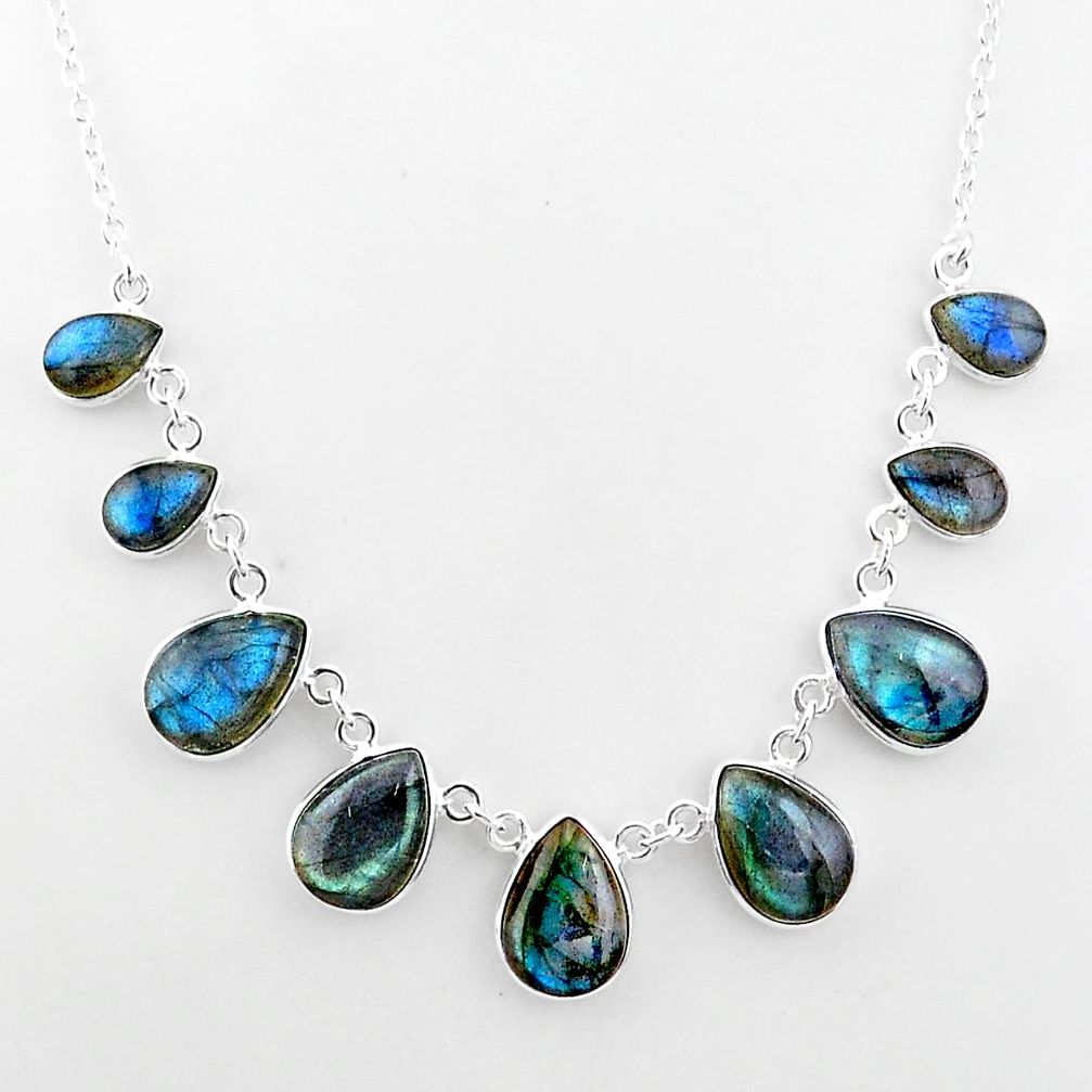32.57cts natural blue labradorite pear 925 sterling silver necklace t16116