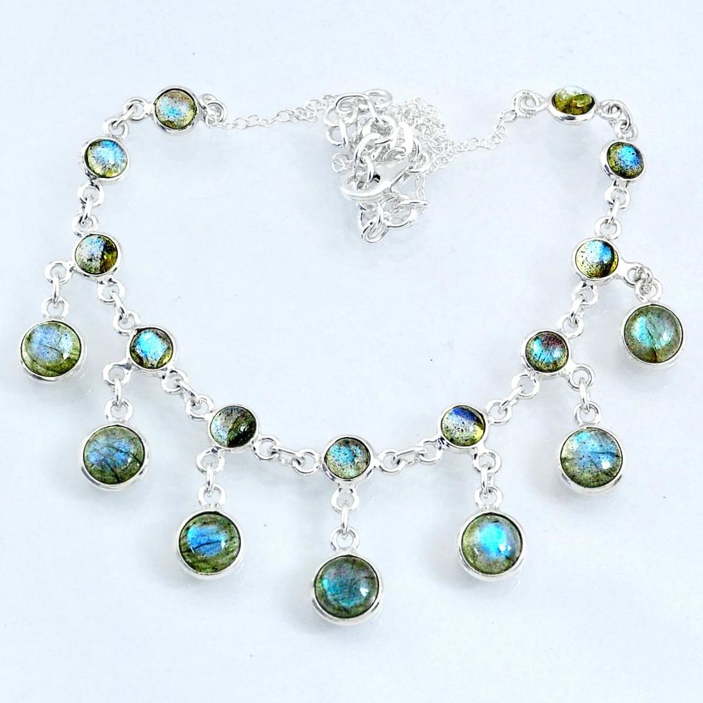 25.23cts natural blue labradorite round 925 sterling silver necklace r69364