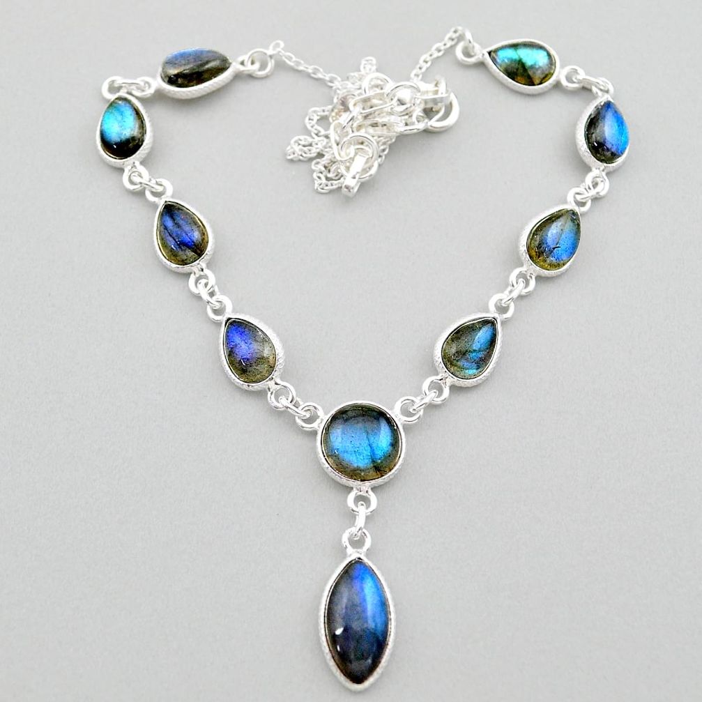 26.72cts natural blue labradorite round 925 sterling silver necklace t26353