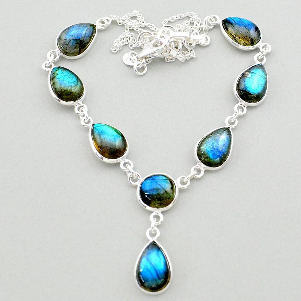 31.00cts natural blue labradorite round 925 sterling silver necklace t26372