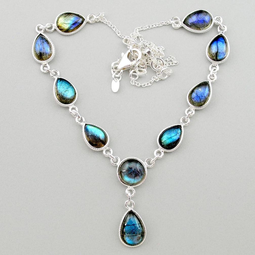 27.55cts natural blue labradorite round 925 sterling silver necklace t26383