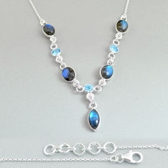 19.12cts natural blue labradorite topaz 925 sterling silver necklace u87277