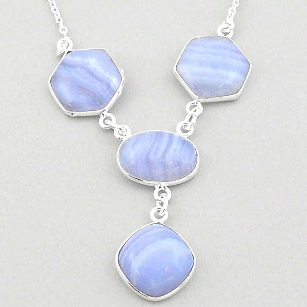 22.30cts natural blue lace agate 925 sterling silver necklace jewelry t83325