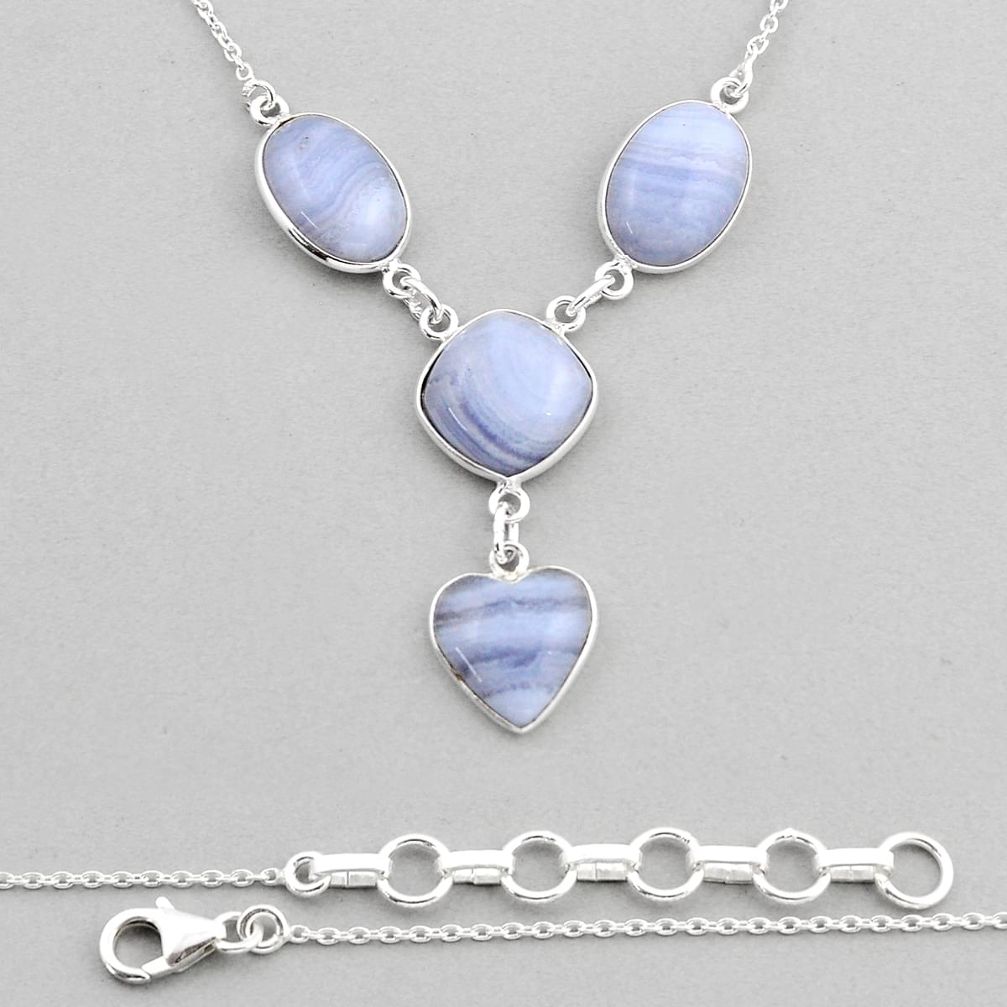 22.59cts natural blue lace agate 925 sterling silver necklace jewelry y57831