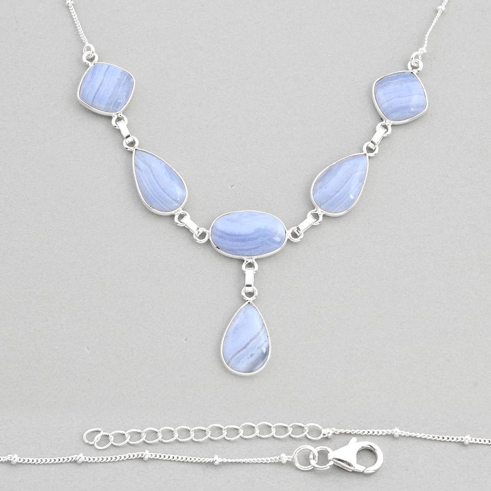 31.53cts natural blue lace agate 925 sterling silver necklace jewelry y81942