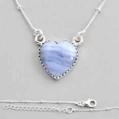 11.23cts natural blue lace agate heart sterling silver necklace jewelry y82204