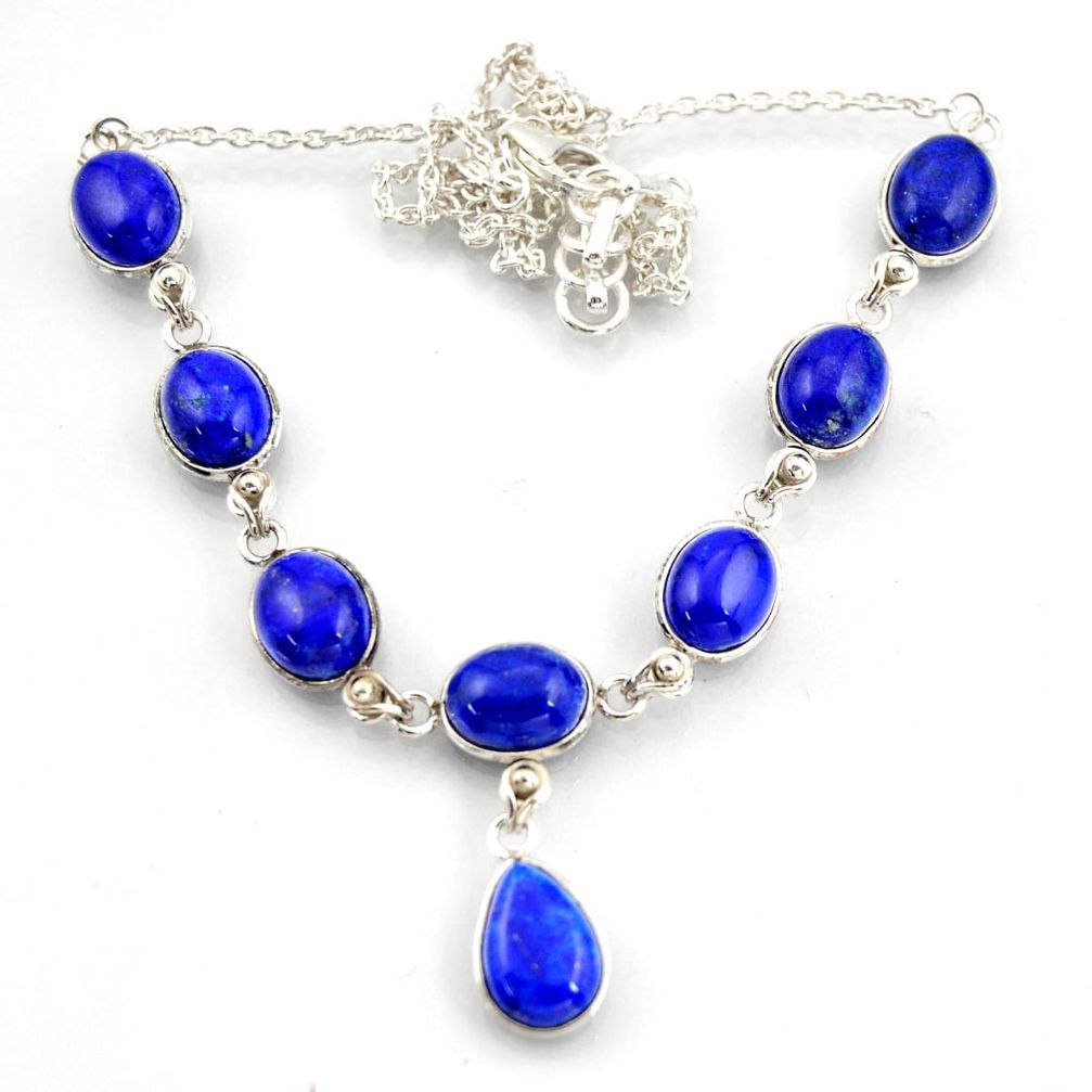 34.80cts natural blue lapis lazuli 925 sterling silver necklace jewelry d45880