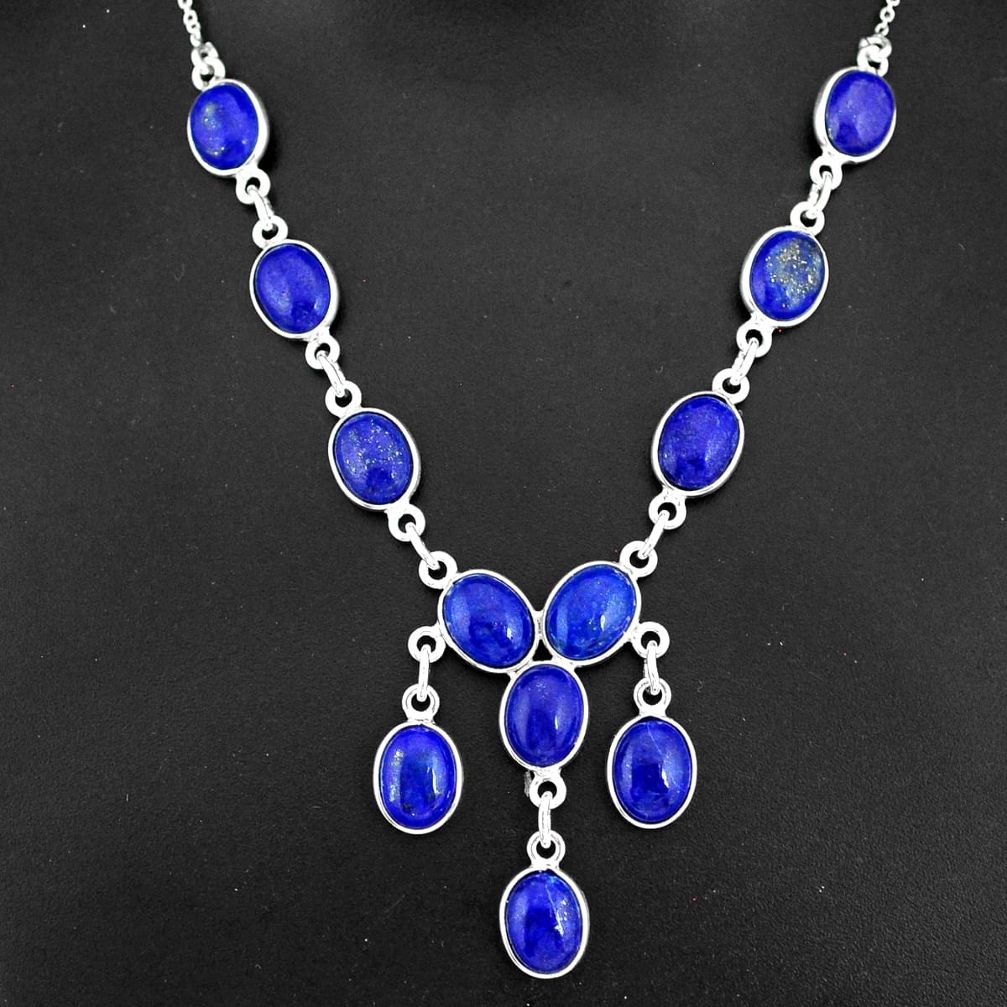 31.00cts natural blue lapis lazuli 925 sterling silver necklace jewelry r94108